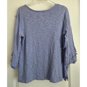 J.Jill Light Blue Linen Cotton Blend 3/4 Sleeve Ruffle Top Women's Size L‎ Boho